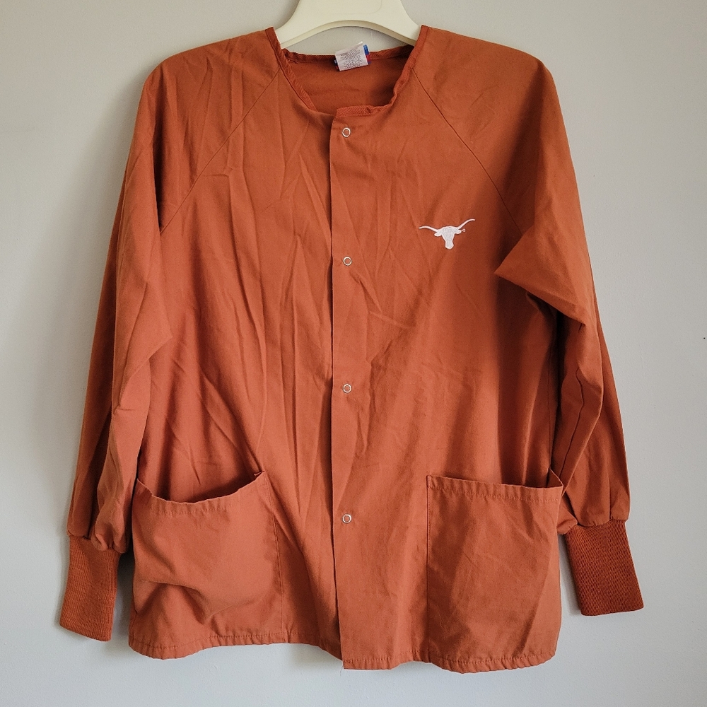 University of Texas Longhorn Long Sleeve Snap Buttons Logo Pockets Scrubs